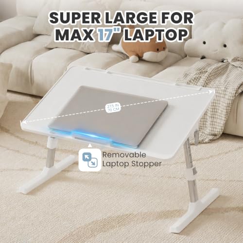 Adjustable Lap Desk, Foldable Laptop Desk for Bed, X-Large Lap Table | 23.6 x 15.7 Inches Bed Laptop Table, Laptop Stand for Couch & Sofa, Laptop Tray for Adults Writing Reading Eating, White - color: White