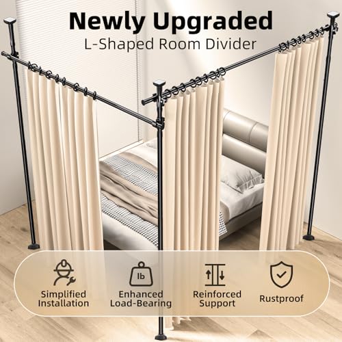 Room Divider, Tension Curtain Rod No Drilling,4-10ft(H) 28-140inch(W) Wall Divider for Room Separation, Heavy Duty Room Partition Separator, Adjustable Folding Privacy Screens,Black