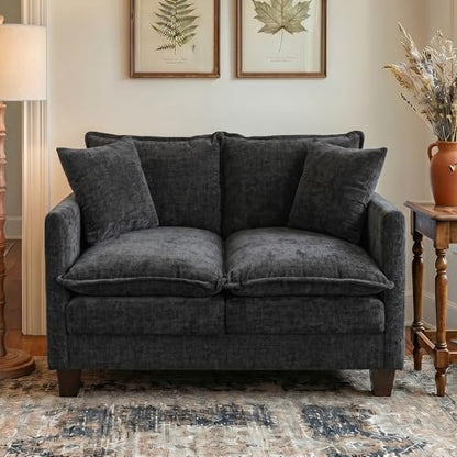 50" Love Seat, Small Cloud Sofa Couch with 2-Layer Cushion & 27" Deep Seat, 2 Pillows for Small Spaces, Bedroom, Apartment, Office, Living Room, in a Box, Black - color: Black, size: Loveseat