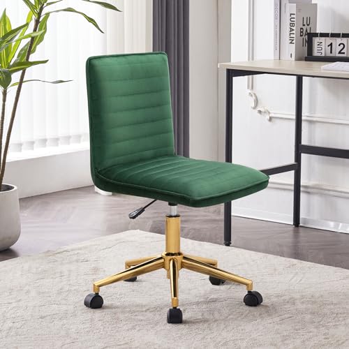 Furnimart Velvet Home Office Armless Desk Chair Adjustable Task Chairs Small Swivel Upholstered Office Chair Students Desk Chair Mid-Back Home Office Chair Dorm Chair (Velvet-DarkGreen) - color: Velvet-darkgreen