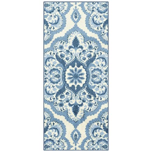 Maples Rugs Vivian Medallion Runner Rug - Made in USA - Washable, Non Slip, Indoor Carpet for Hallway, Kitchen, and Laundry Room, 1'8 x 4', Blue/White - color: Blue/White, size: 1'8" x 4' (Runner)