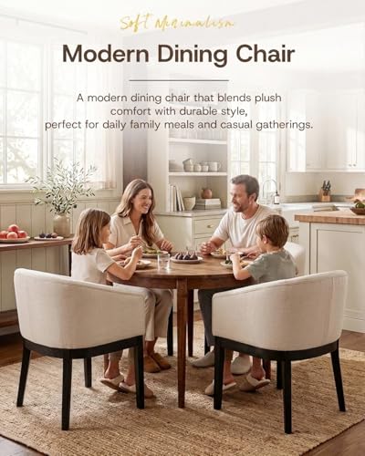 HNY Barrel Dining Chairs Set of 6, Mid Century Modern Upholstered Dining Chairs with Arms, Linen Kitchen & Dining Room Chairs, Solid Wood Frame Accent Chairs for Kitchen, Apartment, Cream - color: Cream,black Lges, size: 6 Chairs