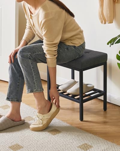 IBUYKE Rectangular Makeup Stool, Linen Seat Vanity Chair, Dark Gray WBD017G | Adjustable Feet Storage Space Footrest Multi-Use Small Side Table Ottoman Bedroom - color: Dark Gray, size: Rectangular