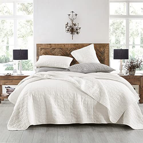 HORIMOTE HOME Quilt Set Twin Size, Stone-Washed Chic Rustic Cream White Coverlet with Classic Triangle Stitched Pattern, Ultra Soft Lightweight Quilted Bedspread for All Season, 2 Pieces - color: Cream White, size: Twin