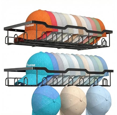 Hat Rack for Wall - 2 Pack Metal Hat Organizer for Baseball Caps - Heavy Duty Wall Mounted Baseball Cap Organizer and Hat Storage for Closet Wall or Bedroom - Holds 48 Caps,Black - color: Black*2