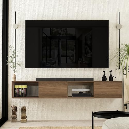 Atelier Mobili Floating TV Stand - Wall Mounted TV Stand for 75 Inch TV - Floating TV Shelf - Modern TV Stands for Living Room - Sleek Entertainment Center Design (Walnut, 2 Doors 2 Shelves) - size: 2 Doors 2 Shelves