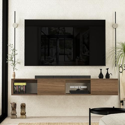Atelier Mobili Floating TV Stand - Wall Mounted TV Stand for 75 Inch TV - Floating TV Shelf - Modern TV Stands for Living Room - Sleek Entertainment Center Design (Walnut, 2 Doors 2 Shelves) - size: 2 Doors 2 Shelves
