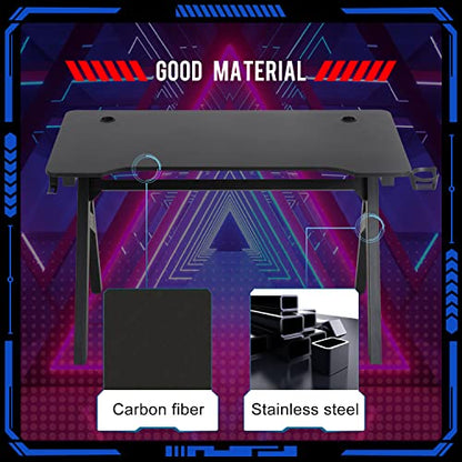 FDW Computer Desk Gaming Desk Student PC Desk Writing Desk Office Desk Modern Ergonomic Racing Style Table Workstation Carbon Fiber Headphone Hook (47in, Blue) - color: Blue, size: 47 In R Shaped