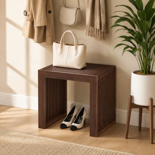 APRTAT Bamboo Dining Bench 17-Inch Indoor Wood Shoe Rack Bench for Entryway | Easy Assemble, Sturdy & Durable,Slatted Design,Versatile Everyday Seating,Living Room Hallway Bedroom Bathroom - color: Light Brown, size: Small