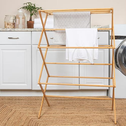 Household Essentials Bamboo Folding Clothes Drying Rack, Upscale Laundry Rack with 11 Dowels, Environmentally Friendly, Stable Frame, Shelf for Drying Flat - color: Natural Bamboo