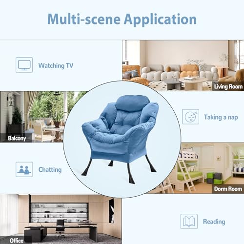 Youtanic Lazy Chair Thick Padded, Comfy Velvet Accent Lounge Chair with Stable Frame, Leisure Sofa Armchair with Armrests and Side Pocket, Reading Chair for Bedroom, Living Room, Office, Light Blue - color: Light Blue Without Stool