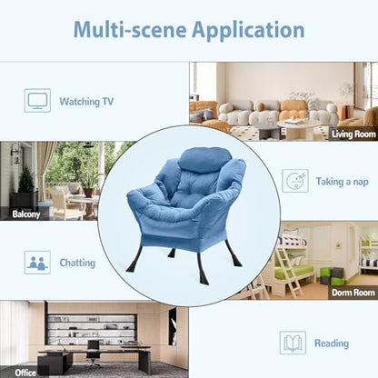 Youtanic Lazy Chair Thick Padded, Comfy Velvet Accent Lounge Chair with Stable Frame, Leisure Sofa Armchair with Armrests and Side Pocket, Reading Chair for Bedroom, Living Room, Office, Light Blue - color: Light Blue Without Stool