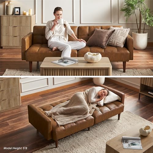 mopio 76.4" Futon Sofa Bed Tufted Styled, Sleeper Couch (Pearl White Boucle) - color: Aaron, Pearl White Boucle