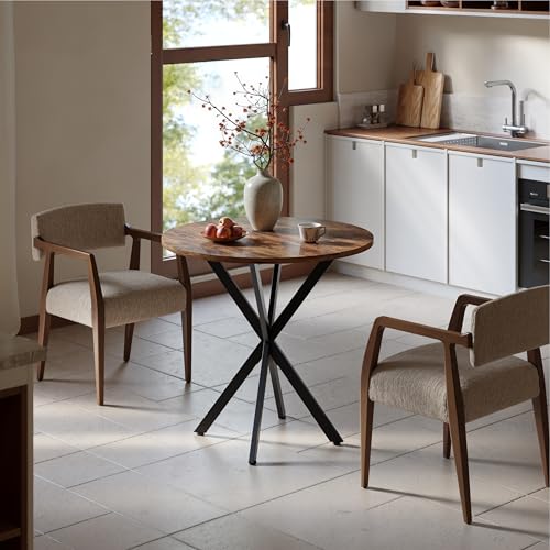 Unovivy 31.5" Small Round Dining Table for 2-4 Rustic Brown Dinner Table | Space Saving Circle Small Kitchen Table, Industrial Mid Century Modern Dining Room Desk for Kitchen, Apartment - color: Rustic Brown, style: Round