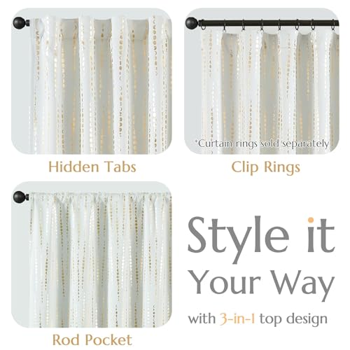 jinchan Boho Blackout Curtains 63 Inch Length Moon Phase Printed Drapes | Gold on White Farmhouse Curtain for Bedroom Living Room Back Tab Drapes Room Darkening Window Treatment 2 Panels - color: Luna | Gold on White, size: 52"W x 63"L (Pack of 2)