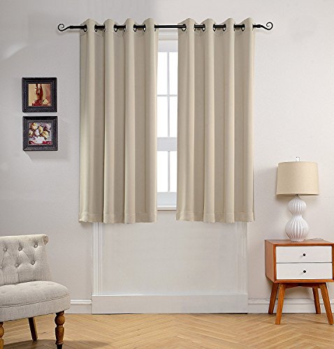 MYSKY HOME Beige Bedroom Curtains, 63 Inch Long Blackout Living Room Dark Grommet Window Curtains for Privacy Protection, Room Darkening Single Panel, 52 x 63 Inch - color: Beige, size: 52"W x 63"L (Pack of 1)