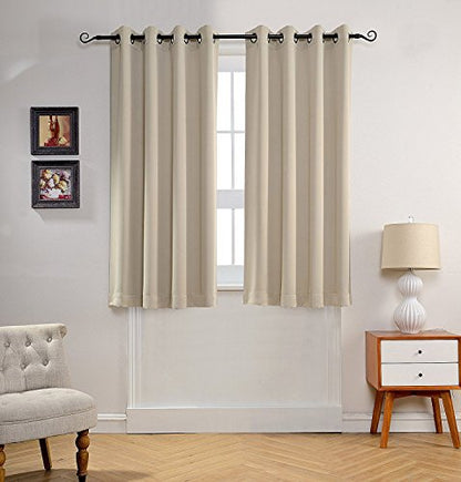 MYSKY HOME Beige Bedroom Curtains, 63 Inch Long Blackout Living Room Dark Grommet Window Curtains for Privacy Protection, Room Darkening Single Panel, 52 x 63 Inch - color: Beige, size: 52"W x 63"L (Pack of 1)