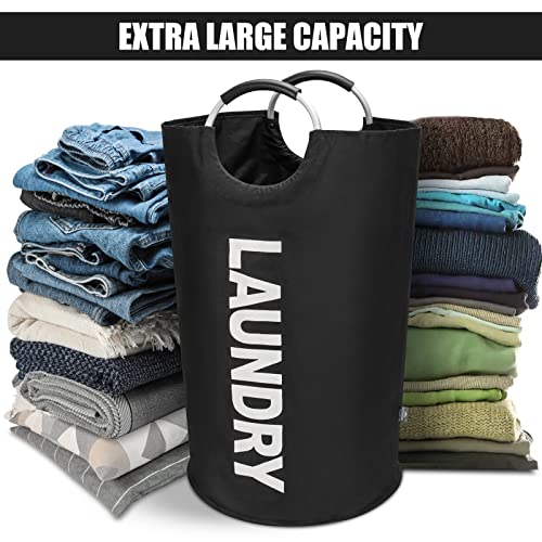 DOKEHOM 125L X-Large Laundry Basket, Collapsible Laundry Bag, Freestanding Tall Clothes Hamper, Foldable Washing Bin (Black) | Freestanding tall washing bin & foldable laundry bag. Extra large clothes storage basket with durable sturdy handles - color: Bl