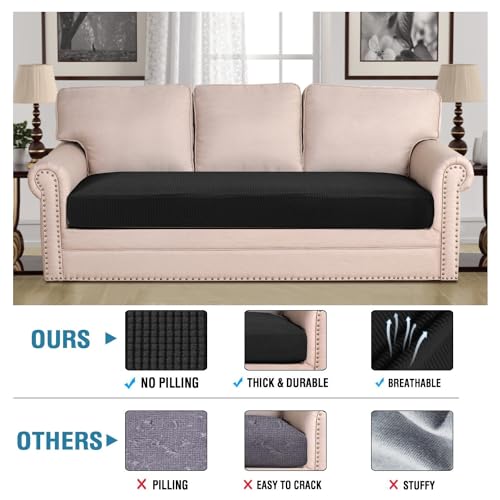 H.VERSAILTEX Super Stretch Individual Seat Cushion Covers Sofa Covers Couch Cushion Covers Slipcover Sets Thick Jacquard Textured Twill Fabric (1 Piece Sofa Cushion Cover, Black) - color: Black, size: 1 Cushion Sofa