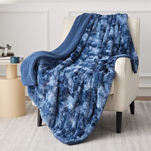 Bedsure GentleSoft Sherpa Fluffy Throw Blanket - Fleece Warm and Cozy Throw for Women Gift, Plush & Fuzzy Faux Christmas Fur Blanket for Couch, Sofa, Bed Decor, Tie Dye Design, Indigo, 50x60 Inches - color: 07 - Indigo, size: Throw (50" x 60")