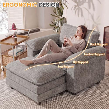 Homall Sofa Accent Chair with Ottoman, 35" Reading Chair, Light Grey | Comfy Chenille, Double Layer Cushion, Wide Armrest, Deep Seat, Sturdy Frame, High-Density Foam, Single Sofa for Living Room - color: Light Grey, size: Single Sofa Chair