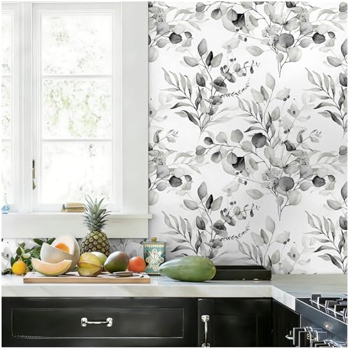 Floralplus Dark Floral Wallpaper Removable Black Contact Paper | Kitchen Self Adhesive Wallpaper for Bathroom Renter Friendly Contact Paper for Cabinet Home Decor, 17.5 x 118 in - color: Black/White, size: 17.5" x 118"