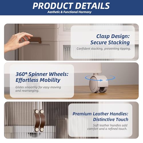 SAILUN 381Qt Extra Large Stackable Storage Bins Folding Collapsible Storage Bins with a Lid, Closet Organizers and Storage Blush White 28" W x 17" D x 46" H | Stackable Storage Drawers with Lids,28" W x 17" D x 46" H,Featuring open-front Access for Clothe