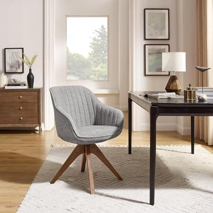 Swivel Desk Chair for Home Office, Fabric, Gray | No Wheels, Oka Wood Legs, Mid Century Modern, Upholstered, 360° Swivel, Accent Chair, Living Room, Bedroom - color: Grey, size: Fabric