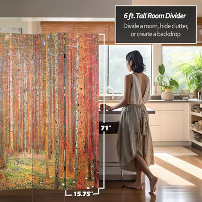 Red Lantern Double Sided Works of Klimt Room Divider - Tannenwald/Farm Garden, 6 Foot - 4 Panel - color: Tannenwald/Farm Garden, size: 6 Foot - 4 Panel