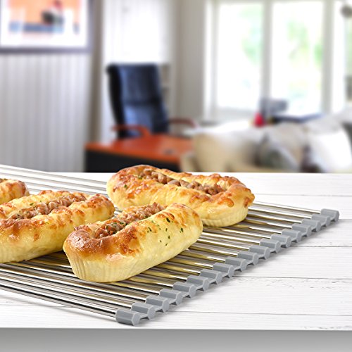 Hhyn Roll Up Dish Drying Rack 20.5"(L) x 13.8"(W), Gray | Stainless Steel and Silicone Dish Drying Mat Over The Sink Foldable Drain Rack Multipurpose Dish Drainer Extra Large - size: 20.5"(L) x 13.8"(W)