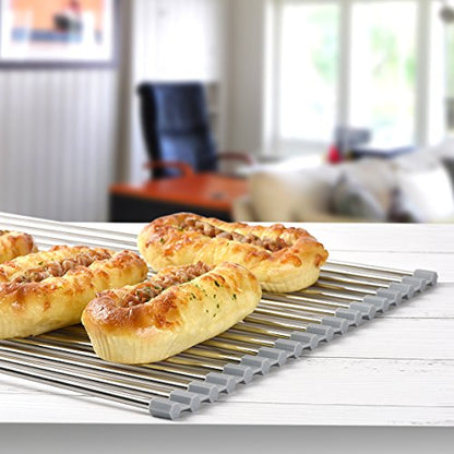 Hhyn Roll Up Dish Drying Rack Over The Sink 17.7"(L) x 15.6"(W), Gray | Multipurpose Foldable Stainless Steel Kitchen Rollable Drainer Rack - size: 17.7"(L) x 15.6"(W)