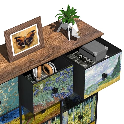 EXOTICA Large Chest of Drawers 15 Drawer Dresser Van Gogh Tall Fabric Dresser for Bedroom Living Room Entryway Closet with Sturdy Metal Frame and Wooden Top - size: Large 15 Drawers