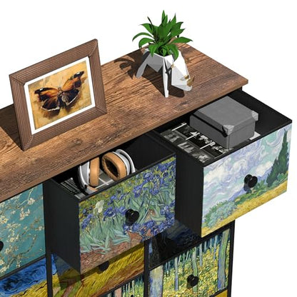 EXOTICA Large Chest of Drawers 15 Drawer Dresser Van Gogh Tall Fabric Dresser for Bedroom Living Room Entryway Closet with Sturdy Metal Frame and Wooden Top - size: Large 15 Drawers