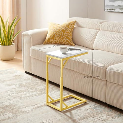 C-Shaped End Table, Small Sofa Table with Metal Frame, Adjustable Height Side Table for Couch, Living Room, Bedroom, Bedside (Gold, Small) - color: Gold, size: Small