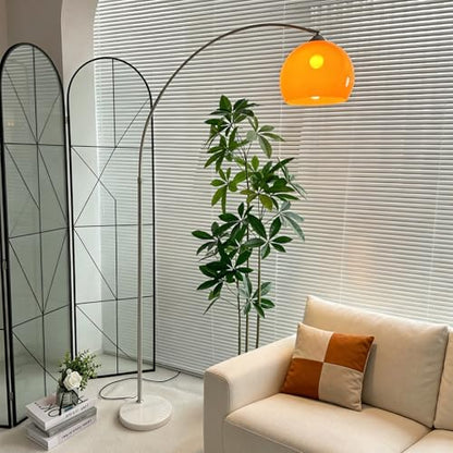 Orange Floor Lamp Mid-Century Modern, White Marble Base, E26 Bulb Included for Living Room Bedroom Office Decor, US Plug, Acrylic Shade