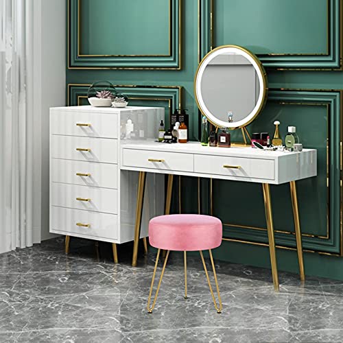 GERANT Multifunctional Vanity Stools - Velvet Round Ottoman Modern Dressing Stool -Upholstered Footrest Stool - Side Table Footstool with Golden Metal Leg for Living Room, Bedroom (Pink) - color: Pink