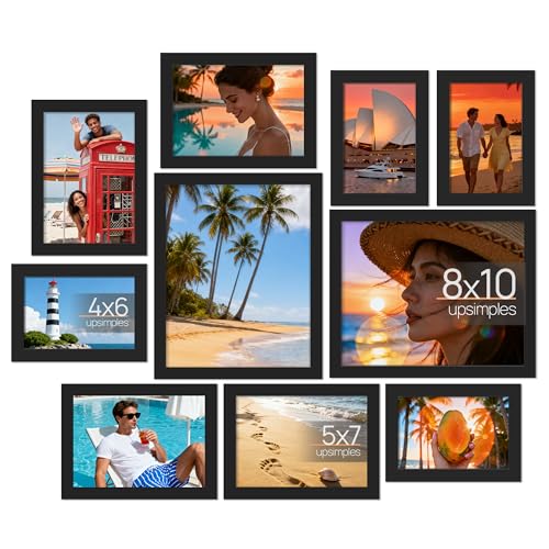 upsimples Picture Frames Set of 10, Including 8x10, 5x7, 4x6 Black Frame | Multi Picture Frames Collage Wall Decor, Gallery Wall Frame Set, Gift For Christmas, Mothers' day, Wedding, Dorm, Living Room - color: Black