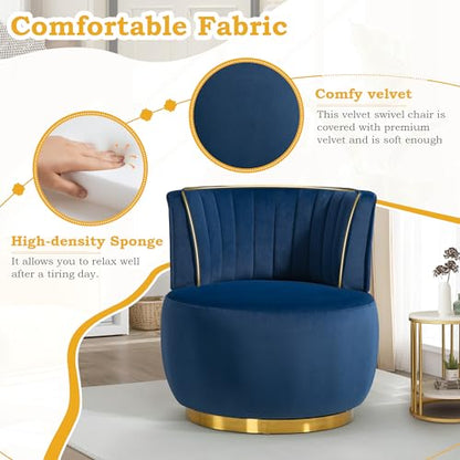 SLEERWAY 360° Swivel Barrel Chair Set of 2, Modern Velvet Round Accent Chair, Comfy Upholstered Small Armchair with Gold Metal Base for Living Room Bedroom Nursery Office Sillas para Sala, Navy Blue - color: Navy, size: 25.2" W