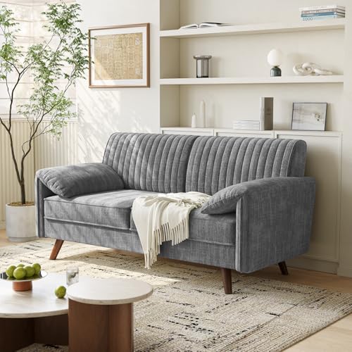 64.5" Loveseat Sofa, Chenille Loveseat Couch for Living Room, Grey | 23.2" Deep Seat Love seat with Padded Arms, Comfy Modern Small Couches for Bedroom, Small Spaces, Dorms, Office, Apartment - color: Grey