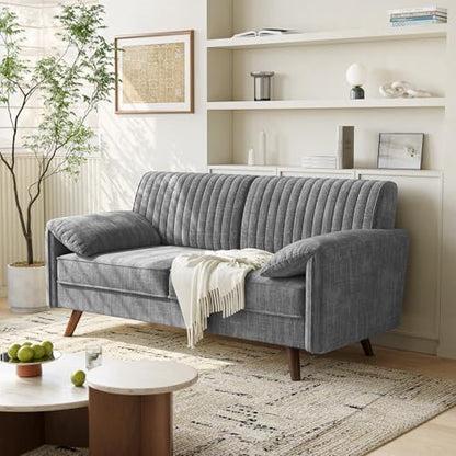 64.5" Loveseat Sofa, Chenille Loveseat Couch for Living Room, Grey | 23.2" Deep Seat Love seat with Padded Arms, Comfy Modern Small Couches for Bedroom, Small Spaces, Dorms, Office, Apartment - color: Grey