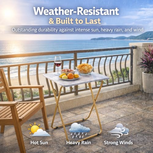Japard Folding Couch Table Heavy Duty Metal Frame 660lbs, Portable Laptop Desk for Small Spaces, Sofa Side Table for Eating, No Assembly Required (1-Pack, Marble White) - color: White Marble - 1 Pack