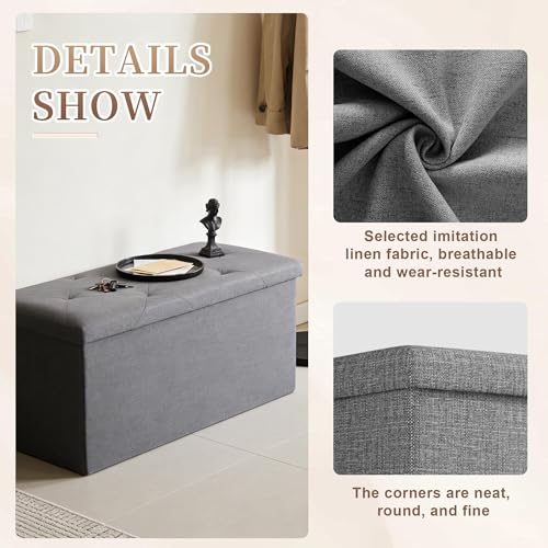 43 inch Storage Ottoman Bench, Folding Storage Bench Ottoman, for Bedroom, Living Room, and Utility Room, Grey (43.3'' W) - size: 15"D x 43.3"W x 15"H