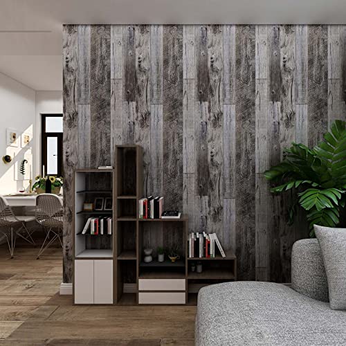 Yun-aeon Gray Wood Peel and Stick Wallpaper 17.3" X 120"Self Adhesive Wallpaper Backsplash Line Removable Wall Paper Bathroom Old Furniture Renovation Furniture - color: Natural Wood-Gray, size: 17.3" x 120"
