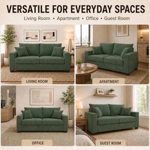 69'' Loveseat Sofa,Modern Fabric 2-Seater Sofa with 2 Pillows(Dark Green) | Small Couches for Living Room, Office,Apartment, Small Spaces,21 in Deep Seat - color: Dark Green
