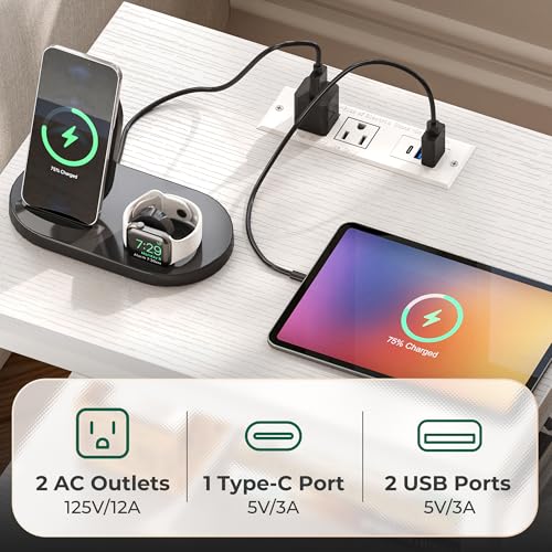 Huuger Night Stand with Charger Station and LED Lights, 2 Drawer Nightstand | Bed Side Table with Open ShelfEnd TableFabric Dresser for Bedroom, PU Leather, White - color: White, size: 11.8"D x 15.7"W x 23.6"H（2 Drawers）