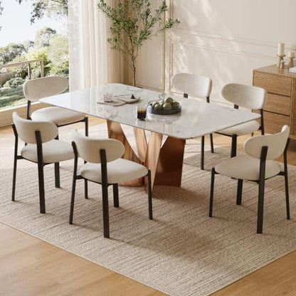 Dining Chairs Set of 6, Modern Upholstered Fabric Kitchen Chairs | Textured Fabric, Curved Back, Upholstered Seat, Metal Frame, Dining Room, Kitchen, Breakfast Nook, Restaurant, Beige - color: Beige, size: Set of 6