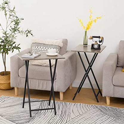 HOOBRO Folding TV Tray Tables, Set of 2 Side Table for Small Space, Industrial Snack Tables for Eating at Couch, Stable Metal Frame, Easy Assembly, Space Saving, Greige and Black BG25BZ01 - color: Greige + Black