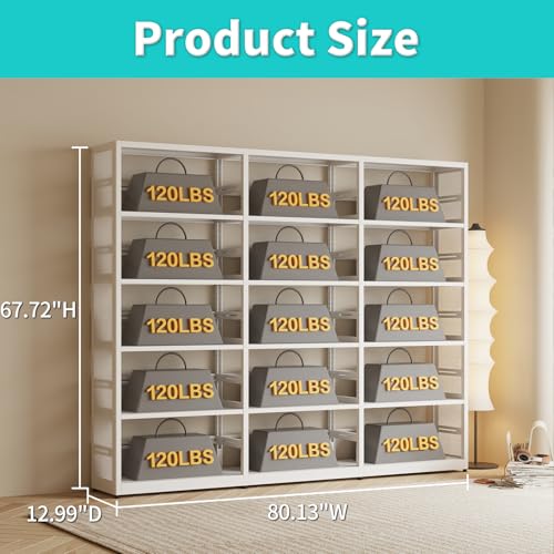 SteeLoong 5 Tier Bookshelf -Metal Bookcase with 4 Adjustable Shelves | Metal Storage Cabinet ,White Tall Bookshelf Shelves for Living Room,Office,Library（1 Main Shelf +2 Subframe Shelf） - color: White, size: 5-Tier 80"W