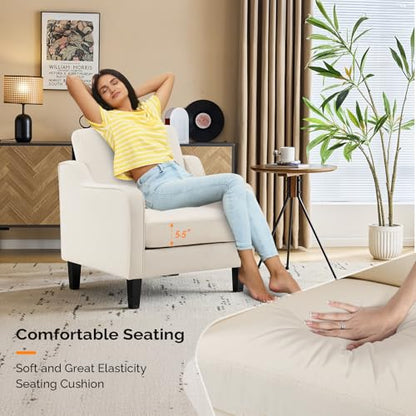 VINGLI Beige Accent Chairs for Living Room, Line Comfy Upholstered Chair Mid Century Modern Armchair for Bedroom, Home Office, Small Spaces, Apartment - color: Beige