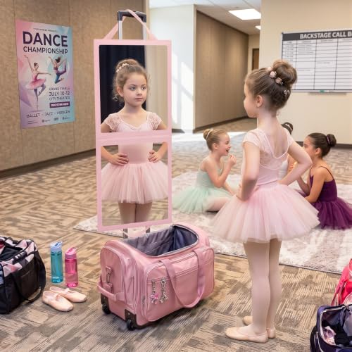 Portable Foldable Hanging Dance Mirror, Travel Acrylic Full Length | Fabuday Folding Body Mirror for Dress Camping Dance Competition Gifts for Kids Girls Compact Full Mirror - color: Light Pink